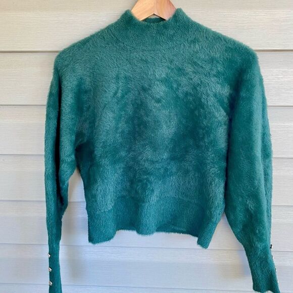 BAILEY 44 Gorgeous Green mock Neck Sweater cropped soft Luxurious Texture sz XS - Picture 2 of 16